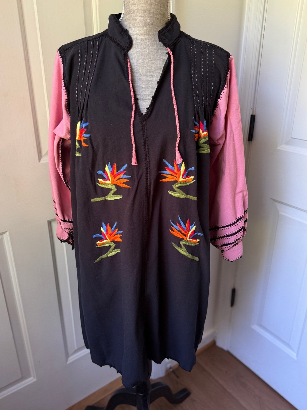 Carolina K Oaxaca Dress with Bird of Paradise Embroidery Medium